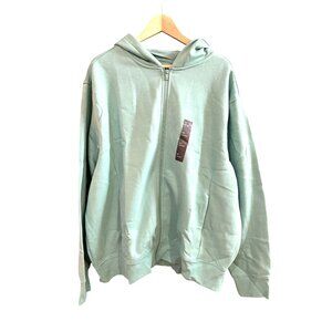 NEW Men's XXL Cotton Fleece Full Zip Hooded Sweatshirt All in Motion Blue Green